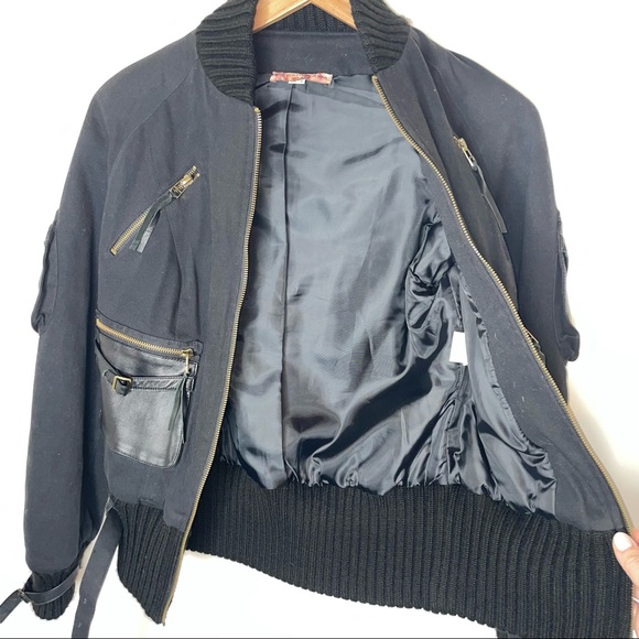 Roberta Scarpa Cotton Leather Moto Bomber Jacket Black Size 6 Italy - Picture 6 of 14